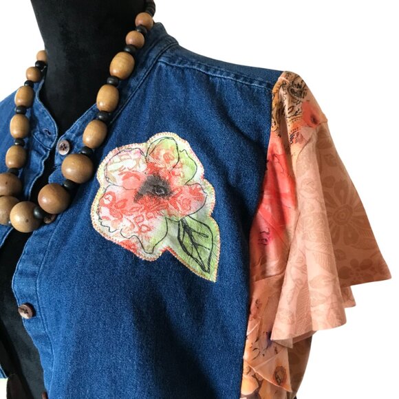 Handmade Boho Patchwork Duster, Size L-XL: Upcycled Hippie Tunic - Picture 10 of 16